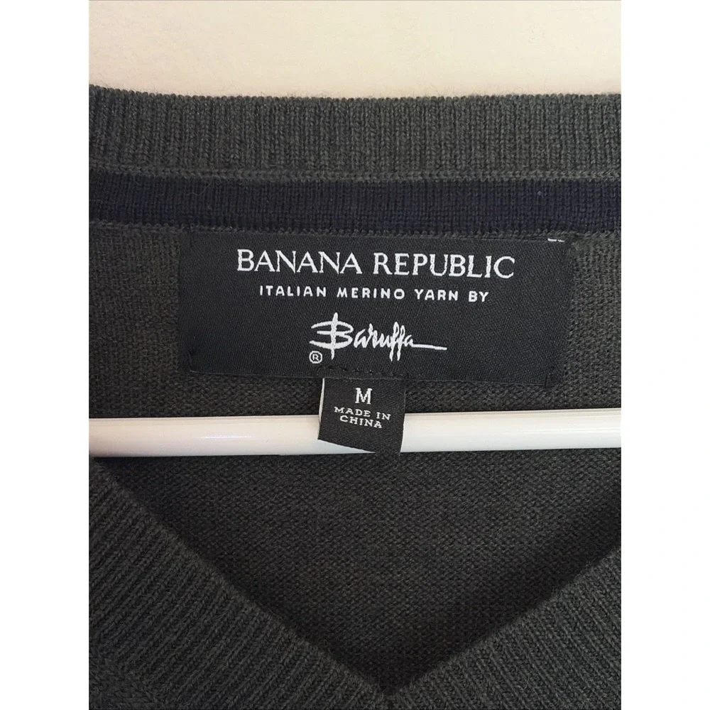 Banana Republic Green Merino Wool Baruffa V-neck Sweater Jumper Mens Medium